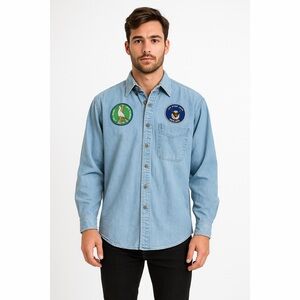 RTW | VTG Scout Patches Chambray Button Up Unisex Uniform Work Shacket Shirt